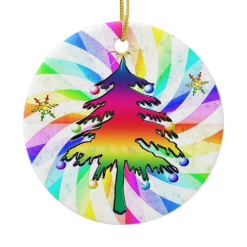 Rainbow Trees And Swirls Ornament