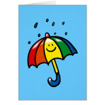 Rainbow umbrella & rain drops greeting cards