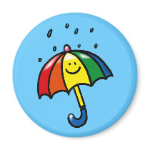 Rainbow umbrella & rain drops refrigerator magnet