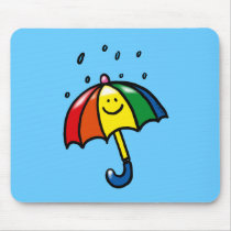 Rainbow umbrella & rain drops mouse pad