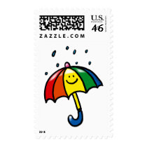 Rainbow umbrella & rain drops postage stamp