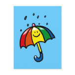Rainbow umbrella & rain drops postcard