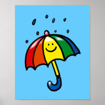 Rainbow umbrella & rain drops print