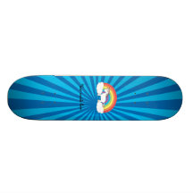 Rainbow unicorn blue sunburst skate deck
