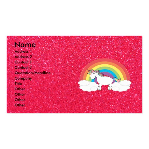 Rainbow unicorn pink glitter business card templates (front side)