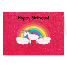 Rainbow unicorn pink glitter card