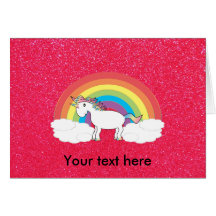 Rainbow unicorn pink glitter greeting cards