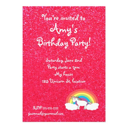 Rainbow unicorn pink glitter invitation