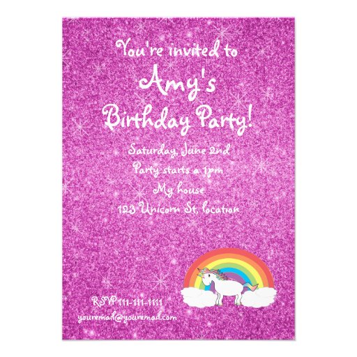 Rainbow unicorn pink glitter invitation