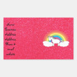 Rainbow unicorn pink glitter rectangular sticker