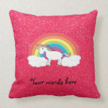 Rainbow unicorn pink glitter throw pillow