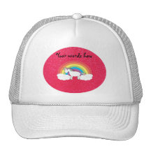 Rainbow unicorn pink glitter trucker hat
