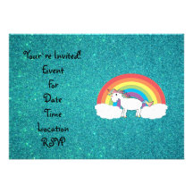 Rainbow unicorn turquoise glitter announcements