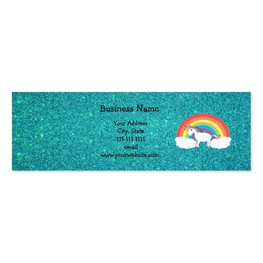 Rainbow unicorn turquoise glitter business card templates (front side)