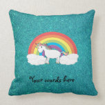 Rainbow unicorn turquoise glitter pillows