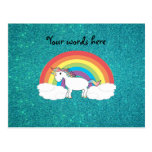 Rainbow unicorn turquoise glitter post cards