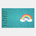 Rainbow unicorn turquoise glitter rectangular sticker