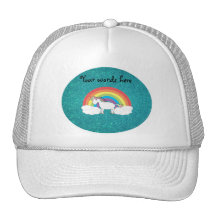 Rainbow unicorn turquoise glitter trucker hat