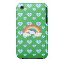 Rainbow unicorn with blue hearts green iPhone 3 cover
