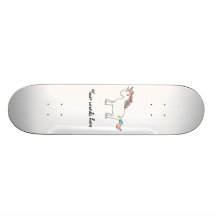 Rainbow unicorn with gold hearts skate boards