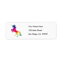 Rainbow Unicorn with Gold Horn Return Address Label