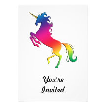 Rainbow Unicorn with Gold Horn Personalized Invite