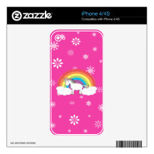 Rainbow unicorn with pink snowflakes iPhone 4 skin