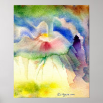 Rainbow Volcano Watercolor Poster
