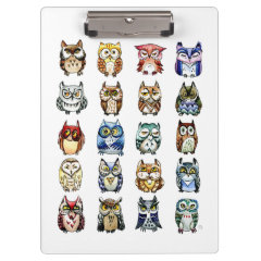 Rainbow watercolor owls and cat clipboard