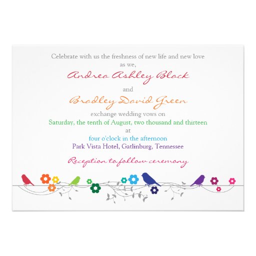 Rainbow Wedding Invitation Birds Flowers