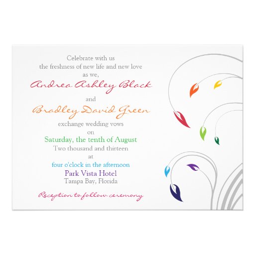 Rainbow Wedding Invitation Floral