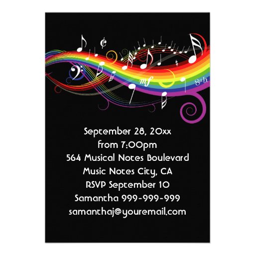 Rainbow White Music Notes 16th Birthday Party Personalized Invitations