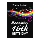 Rainbow White Music Notes 16th Birthday Party Personalized Invitations