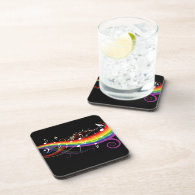 Rainbow White Music Notes Beverage Coasters