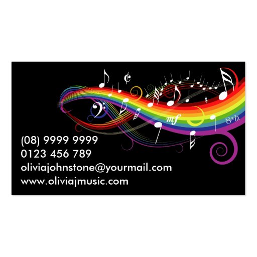 Rainbow White Music Notes Business Cards (back side)