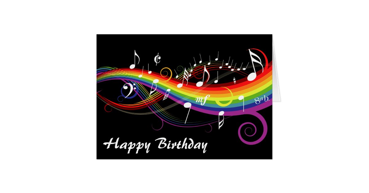 Rainbow White Music Notes Happy Birthday Card Zazzle
