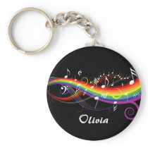 Rainbow White Music Notes Keychain