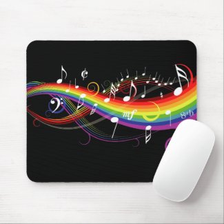 Rainbow White Music Notes Mousepad