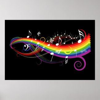 cool colorful Rainbow black Music Notes musical Poster print