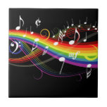 Rainbow White Music Notes Tile