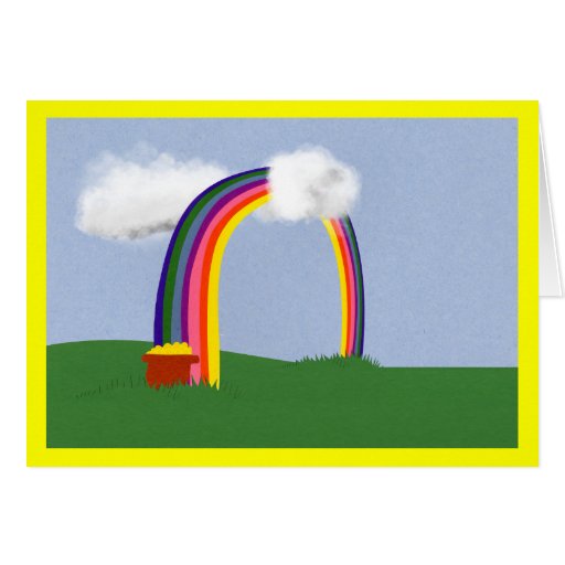 Rainbow with A Pot of Gold Cartoon Art Card | Zazzle