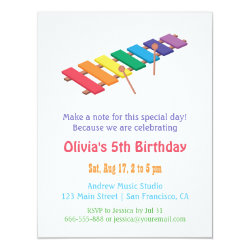 Rainbow Xylophone Kids Music Themed Birthday Party 4.25" X 5.5" Invitation Card
