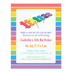 Rainbow Xylophone Kids Music Themed Birthday Party 4.25" X 5.5" Invitation Card