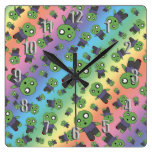 Rainbow zombies square wall clock