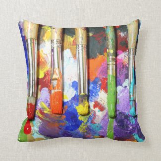 Rainbows In Progress Artist's Brushes Throw Pillow