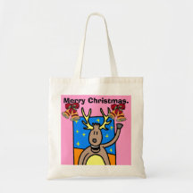Raindeer que dice Felices Navidad Bolsa