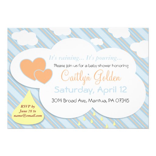Raindrops & Clouds Baby Shower Invitation 5" X 7" Invitation Card Zazzle