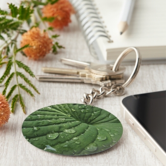 Raindrops on Hosta Leaf Keychain