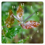 raindrops on leaves square wall clock