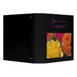 Raindrops on Yellow Orange and Pink Roses 3 Ring Binders